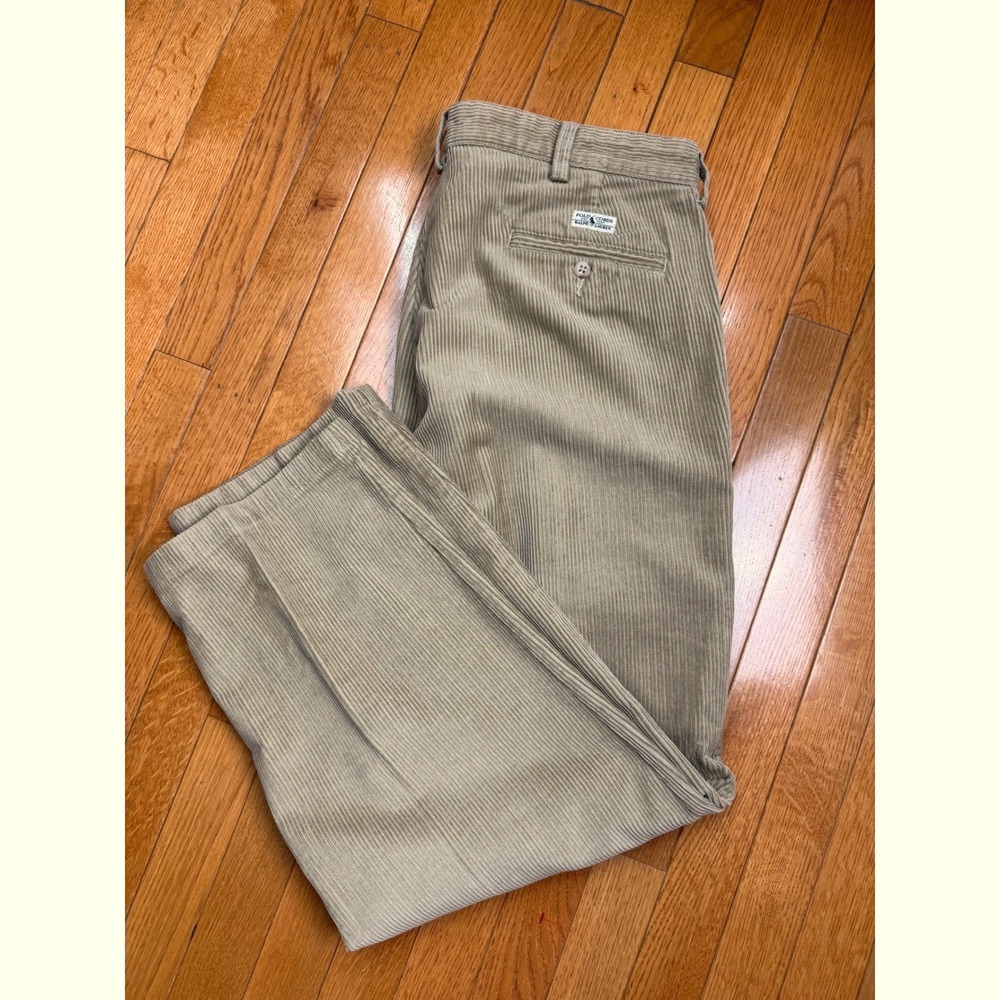 Polo Ralph Lauren Andrew Pant Mens 35x30 Tan Pleated‎ Wide Wale Corduroy Cords
